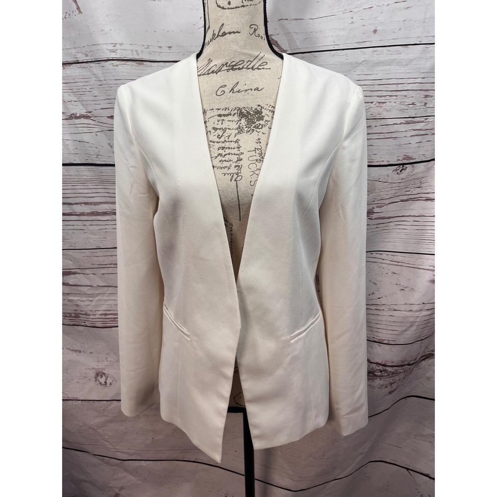 Express Womens Ivory Collarless Open Front Blazer Jacket Size Medium White